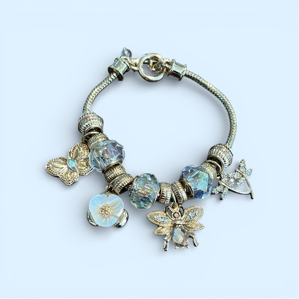 Silver Charm Bracelet  with Garden Charms Accents